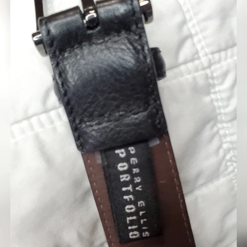 Perry Ellis Portfolio Belt Italian Calfskin Mens 38 Waist Black
